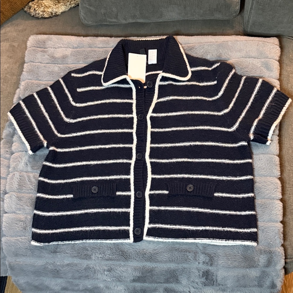 Navy and White Striped Cardigan